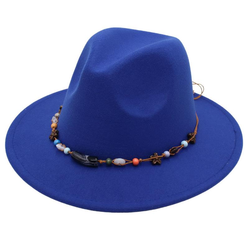 Wholesale New Bead Top Hat Literary Jazz Hat Men'S And Women'S Felt Hat Sunshade Woolen Hat British Tibetan Hat
