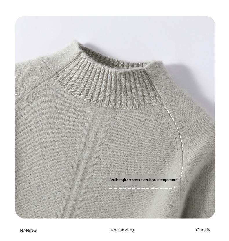 Women's Seven-Gauge Cashmere Sweater - Thick, Long-Sleeve, Solid Color, Half-High Neck Pullover for Autumn and Winter Warmth.