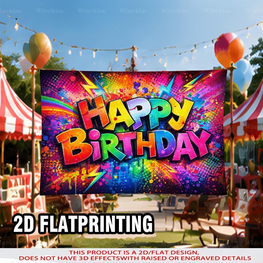 1pc 2D Flat Colorful Graffiti Happy Birthday Banner Birthday Indoor Outdoor Backdrop Decor Garden Patio Celebration Party Decor Photo Booth