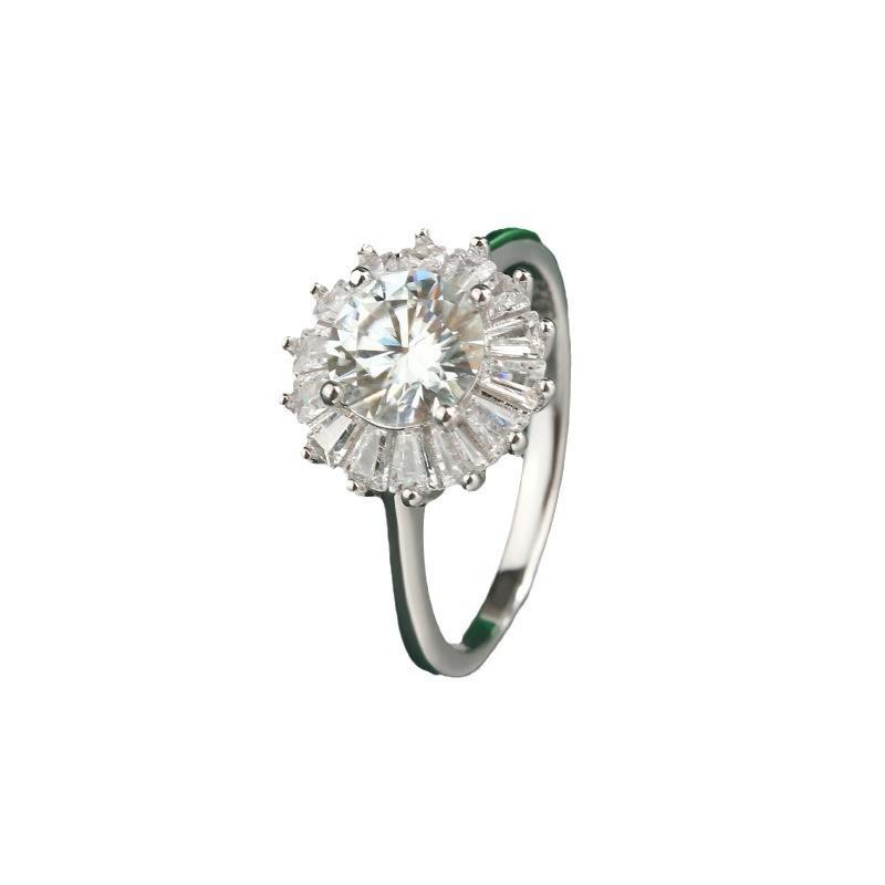 Sunflower Moissanite Ring In S925 Sterling Silver - One Carat Zircon, High-End Women's Jewelry