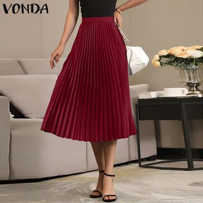 Women Fashion Solid Color Pleated Slim Fit A-Line Skirts