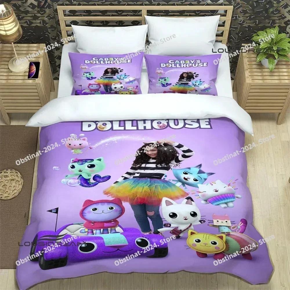 G-Gabby's Puppenhaus Bettwäsche Set Bedruckte einzelne Decke Tagesdecke Bettbezug Kissenbezug 3-teilige Sets Kinder Erwachsenengröße