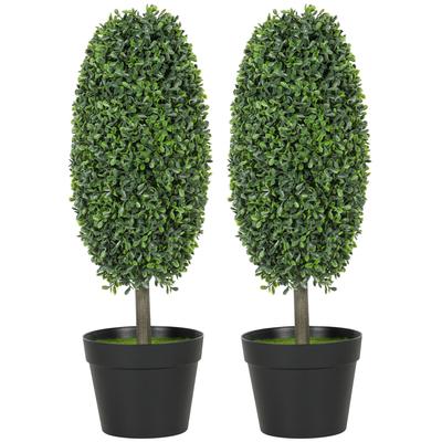 Set of 2 Artificial Plants, UV-Resistant Artificial Trees In Pot, Plastic, Cement, Green
