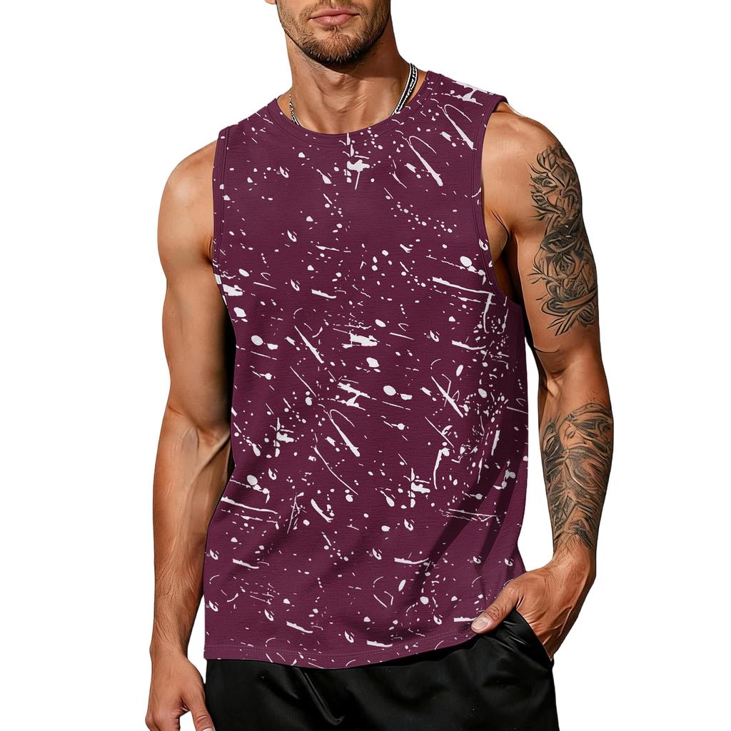 Men's Casual Trend Ink Wash Print T-shirt For Men - Men's Sporty Breathable Sleeveless Top