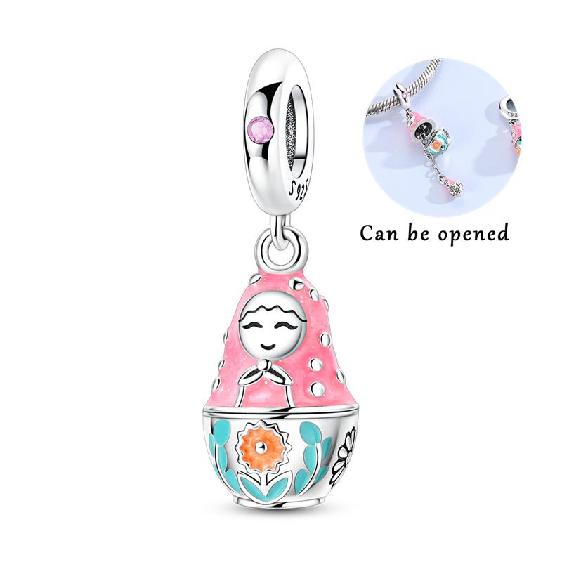 Copper Japanese Style Charms Openable Doll Bead Zircon Paper Crane Kimono Pendant Fit Original Bracelet Necklace Diy Jewelry