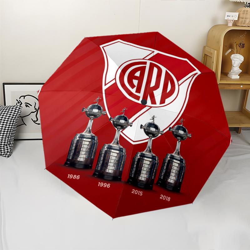 Club Atlético River Plate Print Automatic Umbrella, 8 Rib Iron Frame, Plastic Handle, Suitable for Outdoor Travel &Daily , Ideal Gift