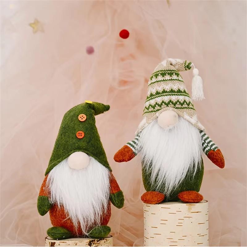 Knitted Green Gnome Doll Figurine Christmas Faceless Doll Ornament Xmas Gift New Year Decoration For Home Office Children's Gift