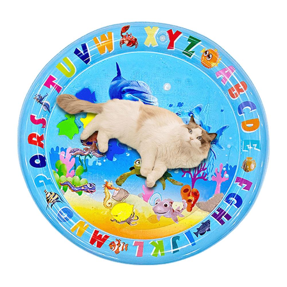 Sensor Water Playmat with Fish Water Sensory Play Mat Tummy Time Water Play Mat for Bored Indoor Cats