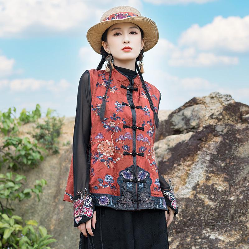 

Женский этнический жилет с вышивкой в стиле колор-блок и воротником-стойкой 2XL