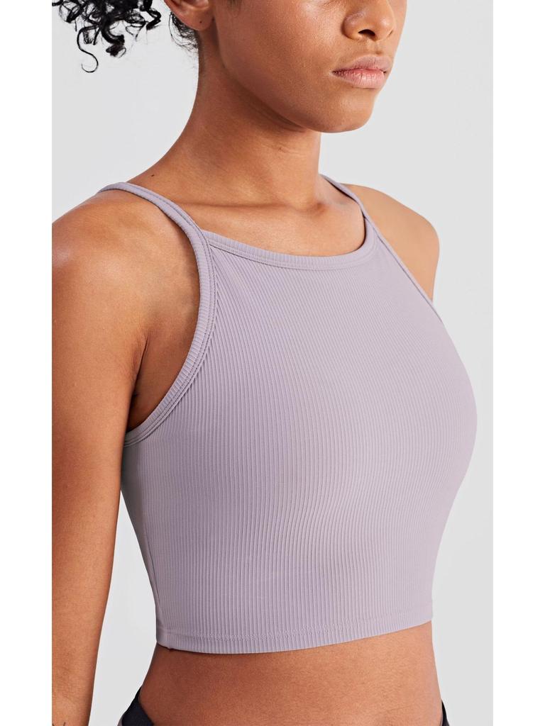 Women's European and American Slimming Ribbed High Neck Yoga Tank Top - Anti-Exposure, Beautiful Back Fitness Apparel for Summer