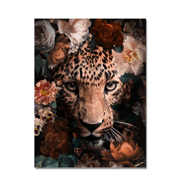 Lion and Tiger Flowers Canvas Painting Animal Cuadros Posters and Prints Nordic Wall Art Pictures for Living Room Home Decor
