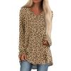 Women's Casual Leopard Print Long Sleeve V Neck Tunic T-Shirt