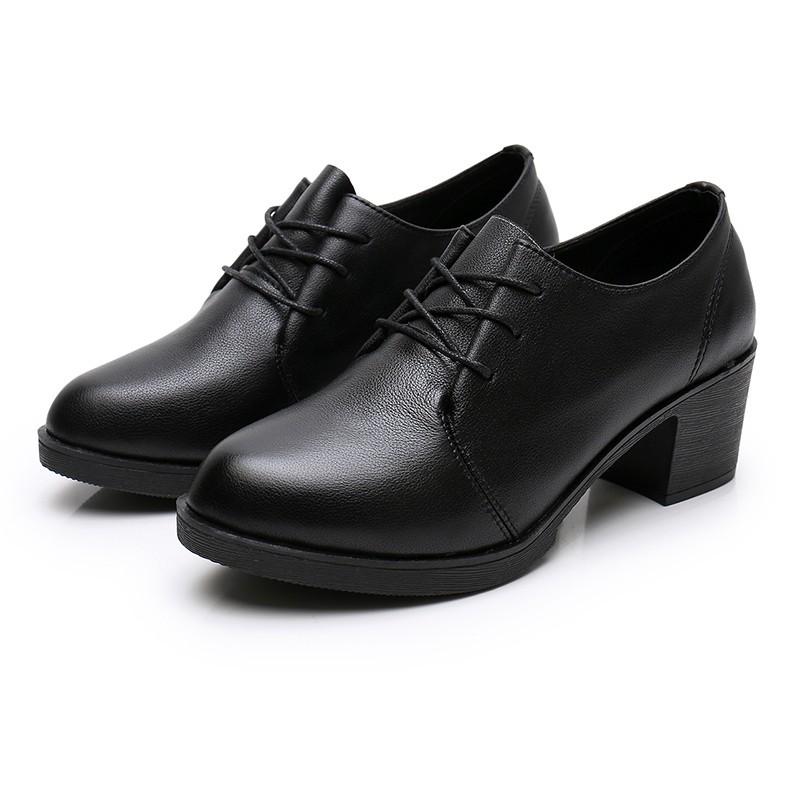 Spring and autumn new women's casual single shoes fashion pointed thick heel single shoes lace up comfortable