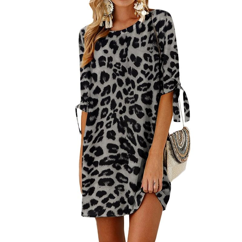 Animal Print Summer Fashion Womens Half Sleeve Leopard Printed Dress Casual Floral Print Mini Dress Plus Size