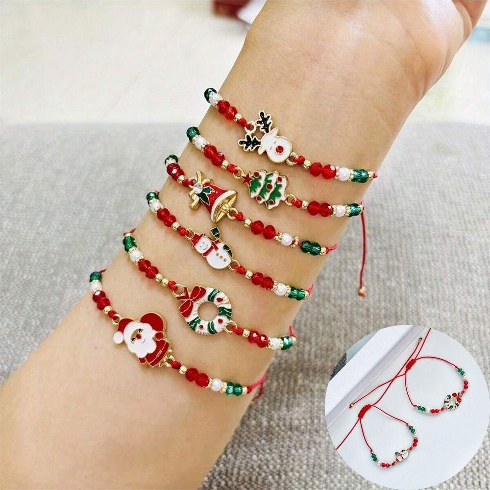 6-Pack Santa Claus Crystal Bead Bracelet Christmas Tree Holiday Parties Christmas Bracelets