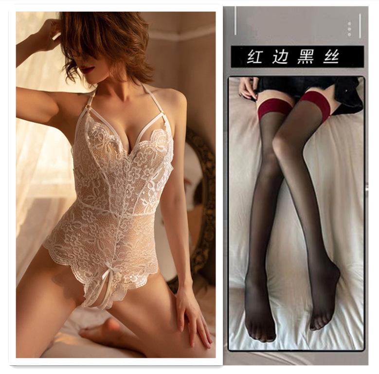 Lace perspective seduction lingerie sexy hot onesie open crotch free sex suit passion pajamas women