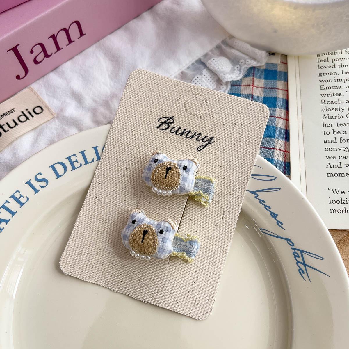 Little Bear Plaid Hair Clip & Tie Set for Kids - Soft & Cute Accessories