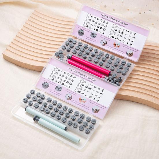 1 Set Nail Stamp Pens with Interchangeable Heads, Nail Art Stamper Tools with 36/48 Patterns, DIY Manicure Design Stamping Pen for Women, Beginner