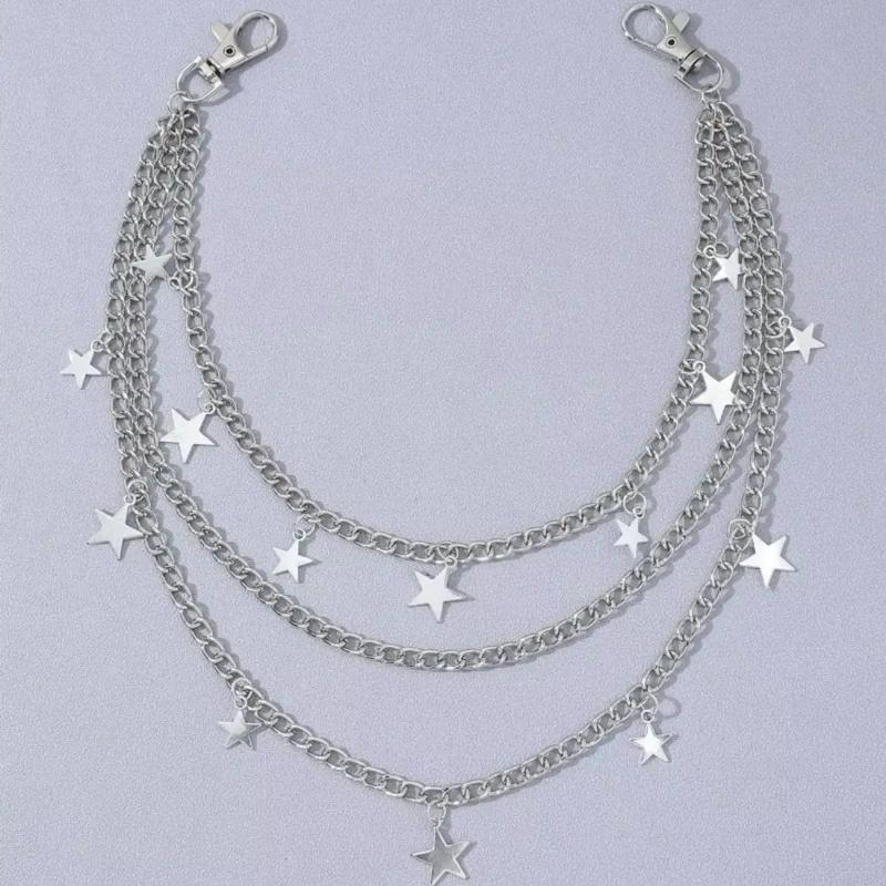 Herren Y2k Sternanhänger Layered Streetstyle Hose Jeans Kette Gürtel