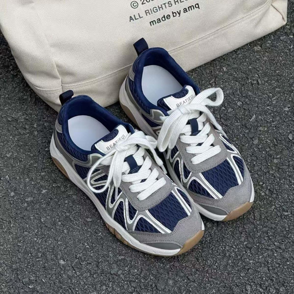 

Leather women s autumn new mesh breathable outdoor sports and leisure shoes jogging light 35 синий