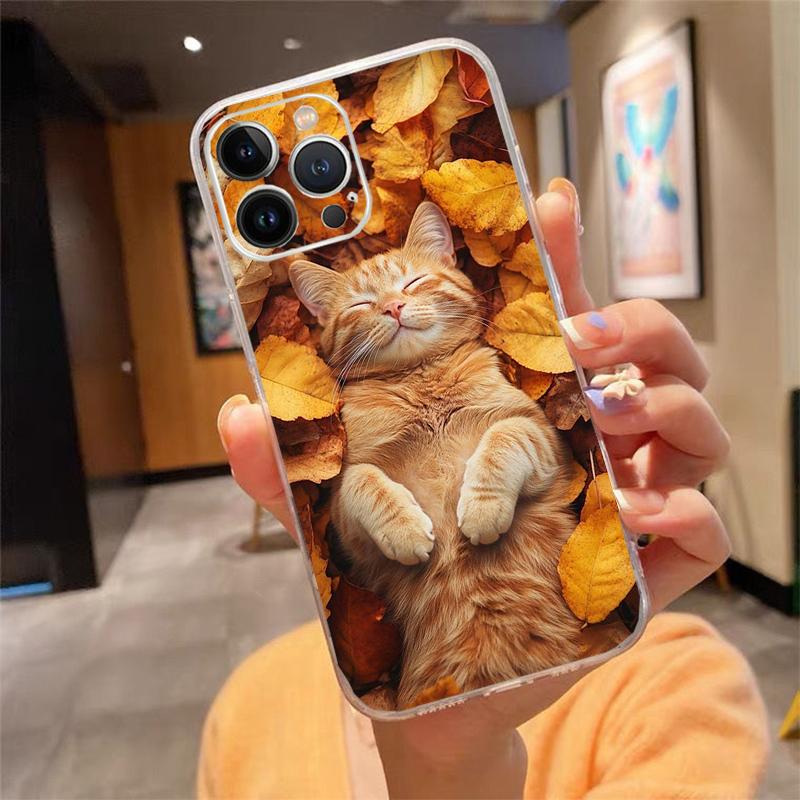 Phone Case For iPhone 17 Pro Max Air 16 15 14 13 Pro Max 15 16 Pro 15Plus Flower Cat Silicone Cover