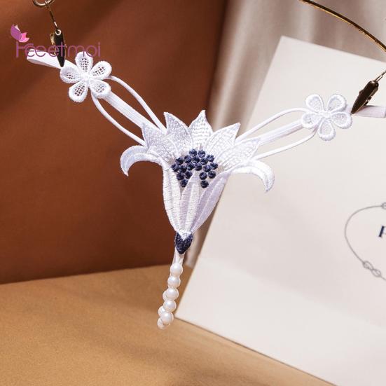 Damenhöschen, atmungsaktiv, niedriger Nylon-Blumenperlen-Unterwäsche, Tanga-Taille