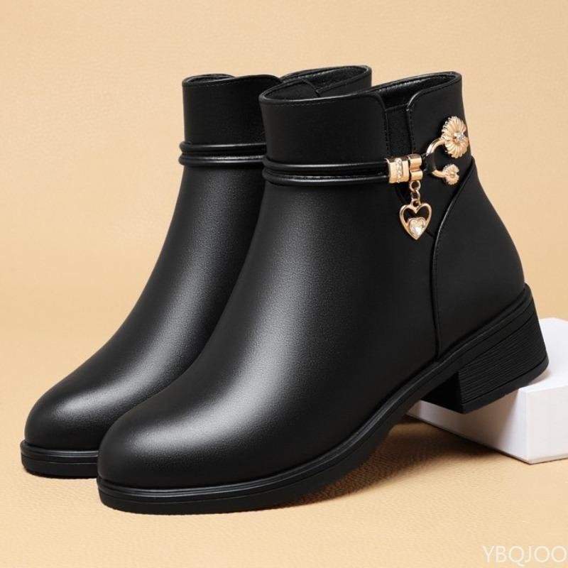 Fashion New Women's Cotton Shoes for Autumn Winter Thick Heel Anti Slip Simple Comfortable Warm   Mid Heeled Women's Single Boots