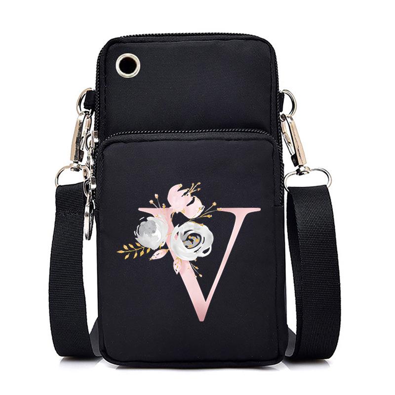 Letter Printing Black Oblique Span Bag Casual Portable Multi-Function Mobile Phone Bag