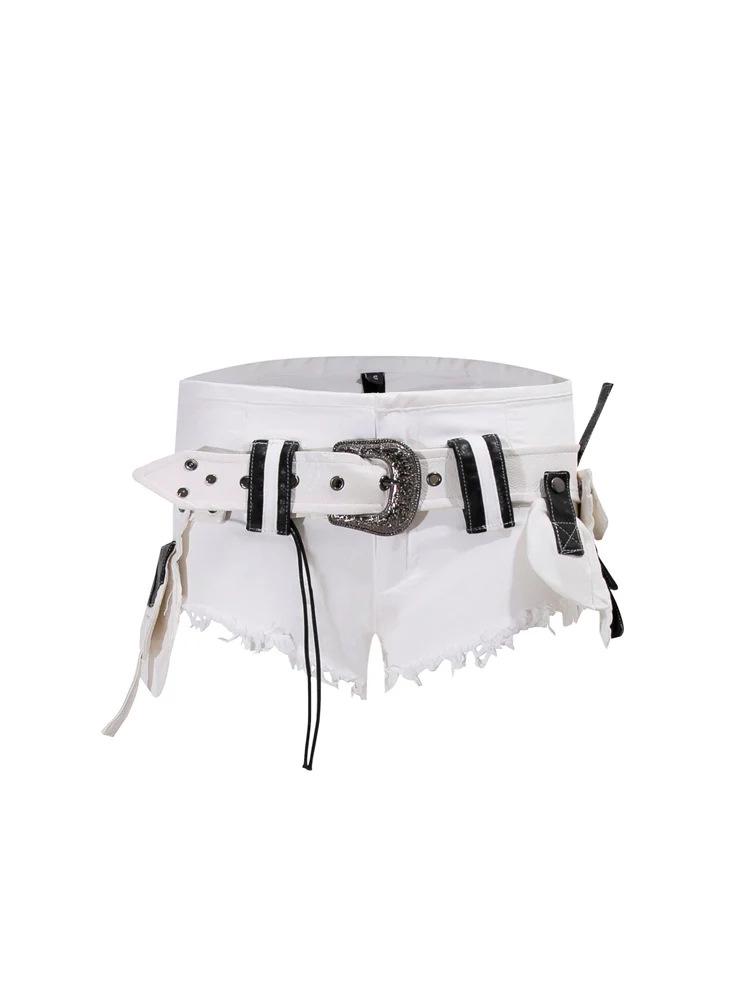 Cross American T2K Spicy Girl Streetwear Heavy Duty Belt Cargo Shorts with Tassels for Women Subculture S