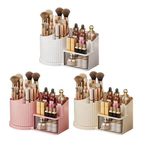 Cosmetic Storage Box 360 Makeup Organizer Holder Transparent Drawer with Brush Degree Rotating Large Vertical Pattern