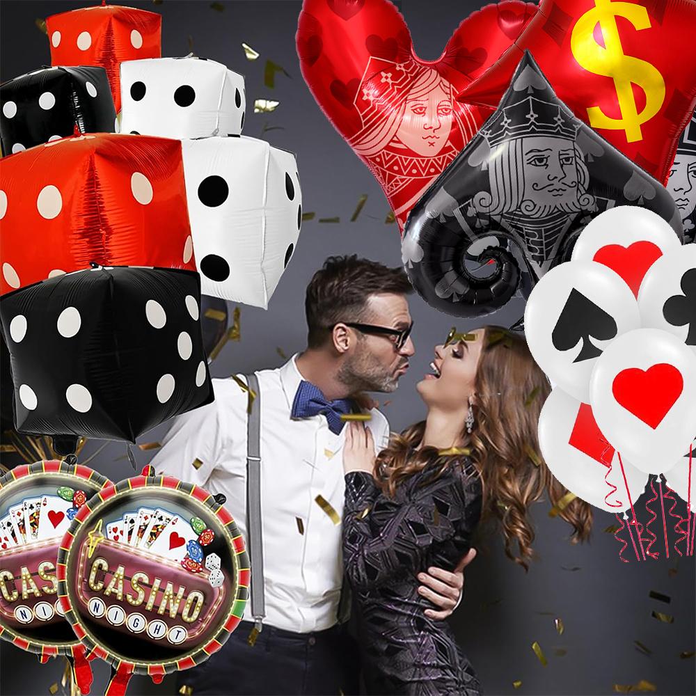 Poker Casino Party Decoration 12inch Latex Balloon Aluminum Foil Dice Balloons Wedding Christmas Casino Party Birthday Supplies