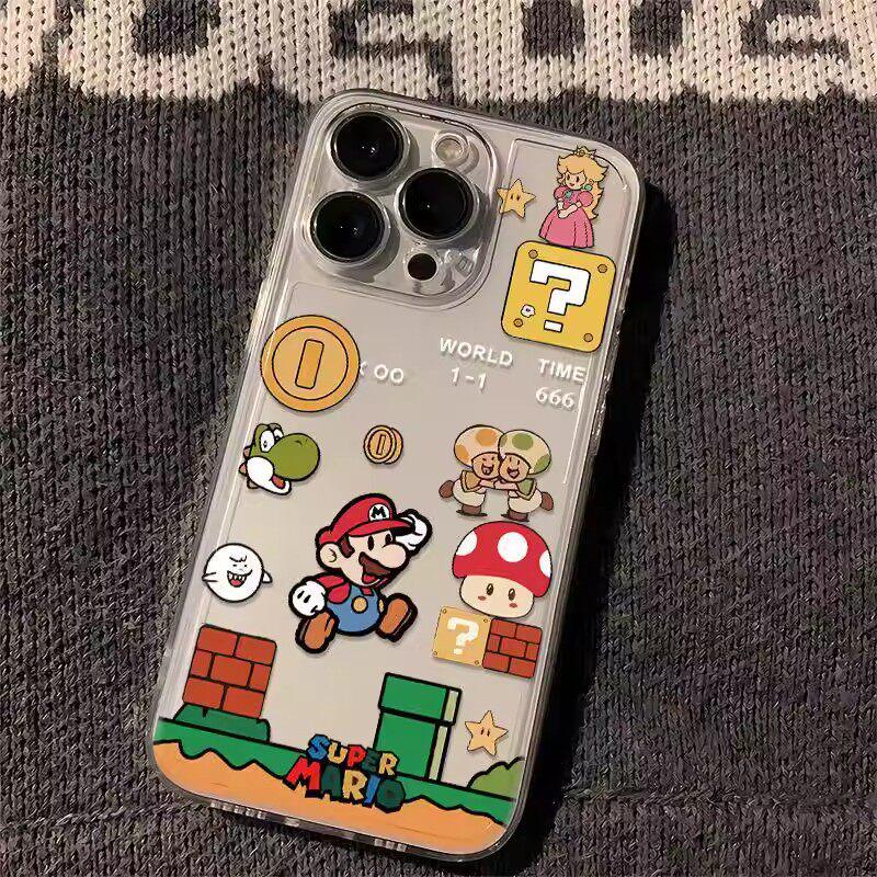 Transparent Cartoon Mario iPhone 17 Pro Max Case: Full Coverage, Anti-Drop, Summer Thin Shell