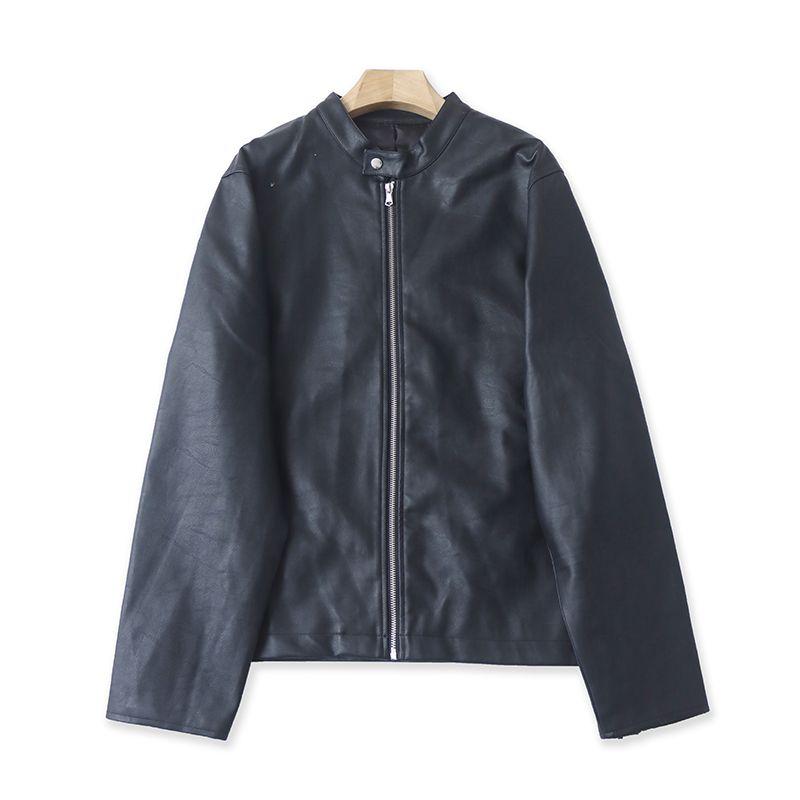 

L/26/30 Однобортное Новинка Внешняя торговля Женская одежда Мода Свободный Повседневный Все-сочетаемый Удобный Пу Верхняя одежда Кожаное пальто Black L