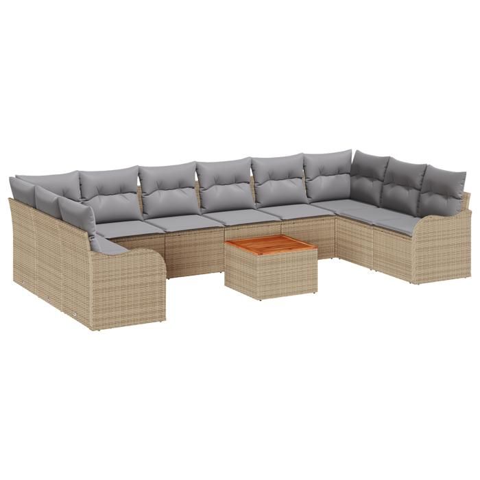 VidaXL Ensemble de Canapés de Jardin 10 Pièces avec Coussins Beige en Rattan Poly Acacia 3356166
