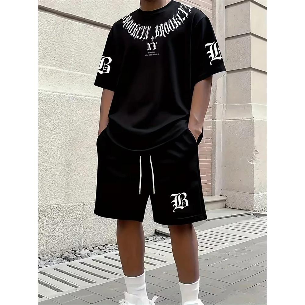 Frühling Sommer Herren Einfache Basketball-bedruckte Rundhals-T-Shirts Shorts Modisch Bequem Atmungsaktiv Kurzärmelige Sportbekleidung