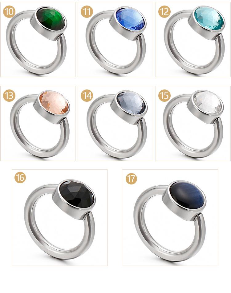 Korean Titanium Steel Crystal Multi-Color Cat's Eye Stone Ring