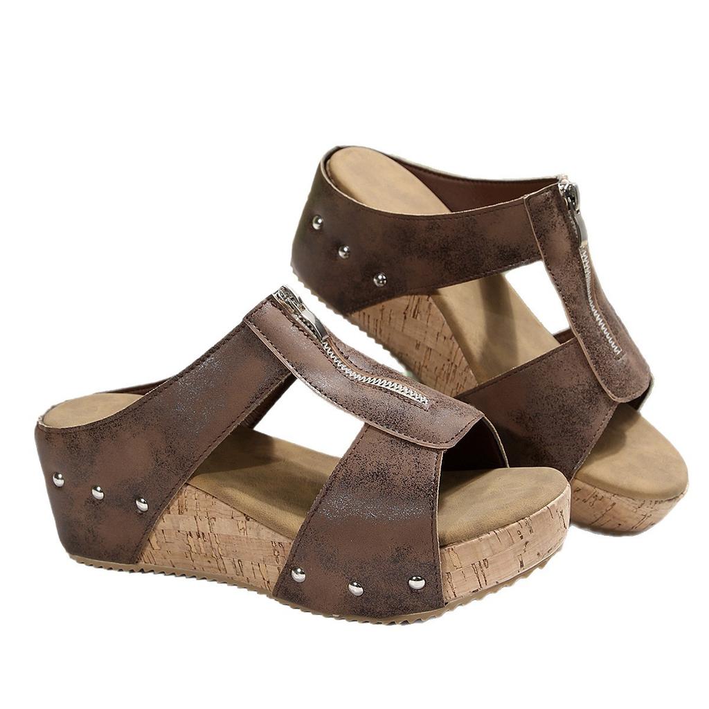 Plus Size Shoes for Women 36-43 Summer Fashion Slip On Platform Wedges Flats Peep Toe Comfortable Non-slip Sandals 2026
