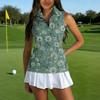 Women Sleeveless Golf Polo Shirt Zipper Front Collared Printed Sport Tank Top Lightweight Breathable Fabric Stretch Fit