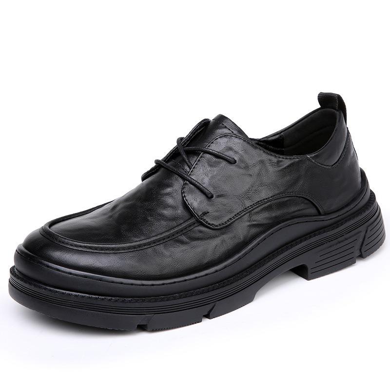 Foot width big head leather shoes men's spring and summer men's shoes new breathable trend versatile thick sole business dress casual shoes