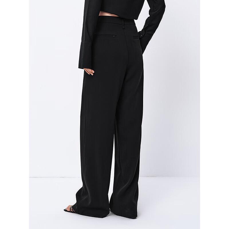 PEACEBIRD Women's High-Waist Draped Straight-Leg Trousers