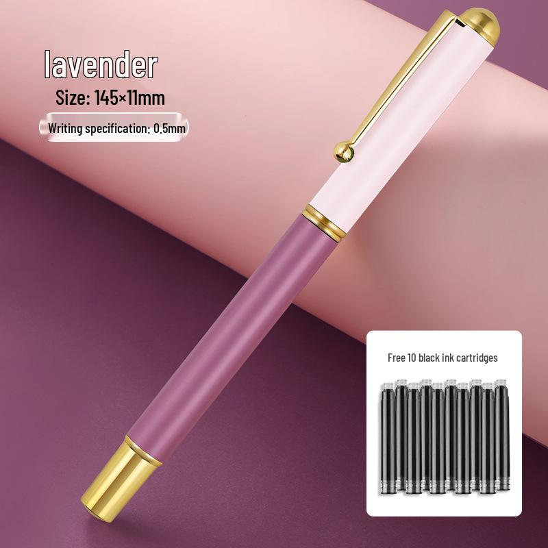 Luxury Signature Fountain Pen Set with Logo Printing, Gift Box, Replacement Ink Cartridge, and Metal Pen Holder