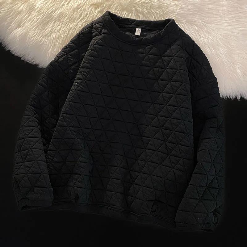 Women's High-End Diamond Pattern Quilted Sweatshirt - Korean Style, Slimming, No-Hood, Round Neck, Autumn/Winter Fashion