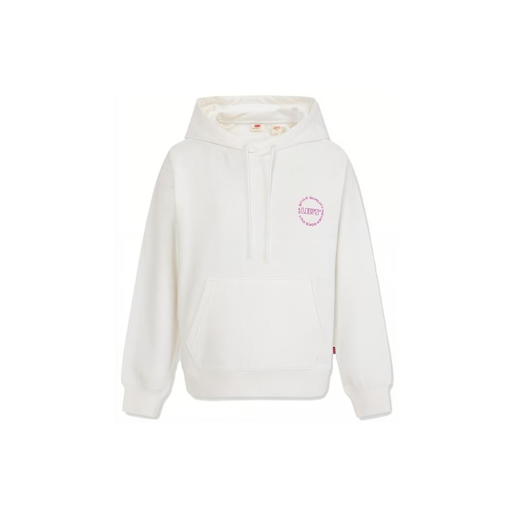Levis Letter Embroidered Hooded Sweatshirt Women Sweatshirt White A7477-0000