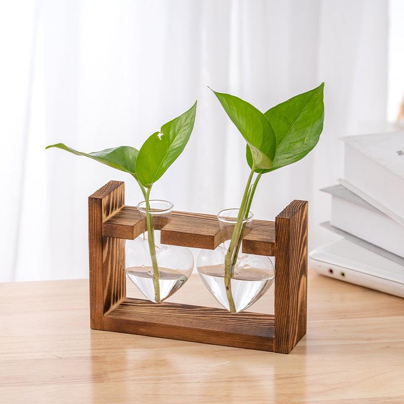 Wood & Glass Hydroponic Bottle - Simple Modern Home Decor