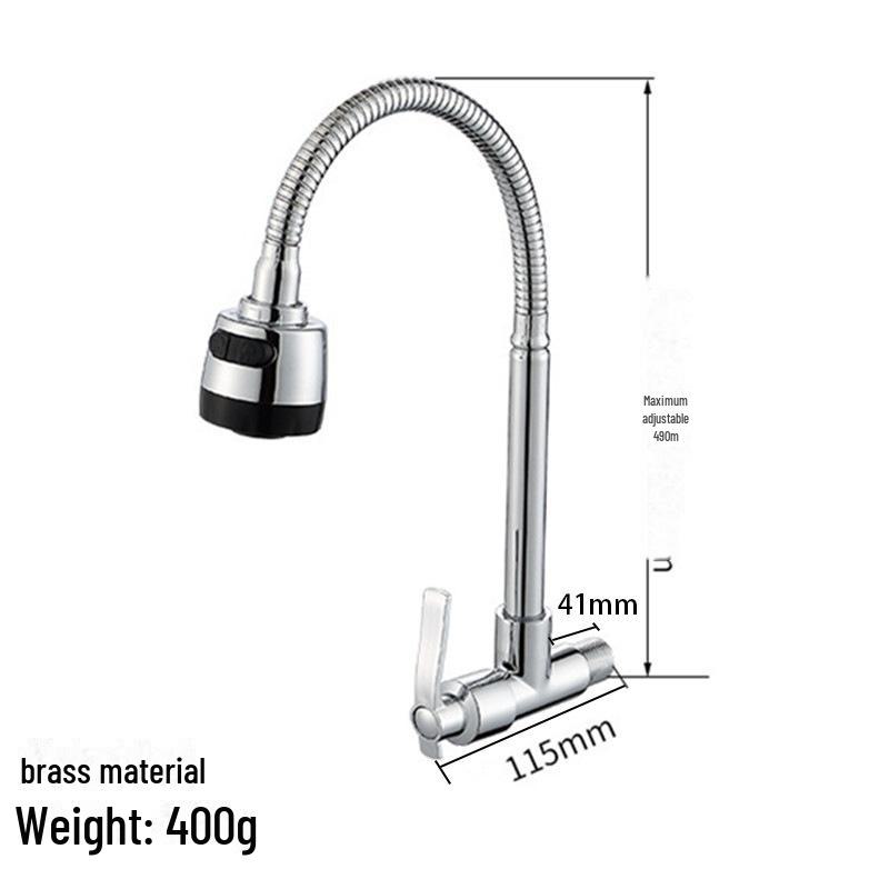 Huang Chao Copper Wall-Mounted Kitchen Faucet for Mop Pool, Single Cold Water, 4-Point Sink