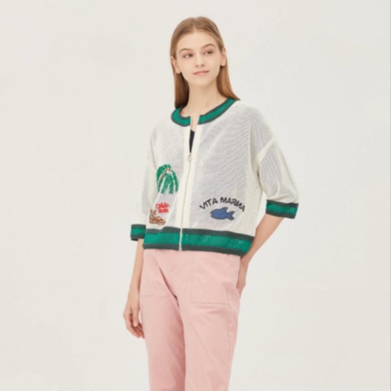 [Benetton] Benetton Round Palm Tree Knit Zip Up Bakcb2531