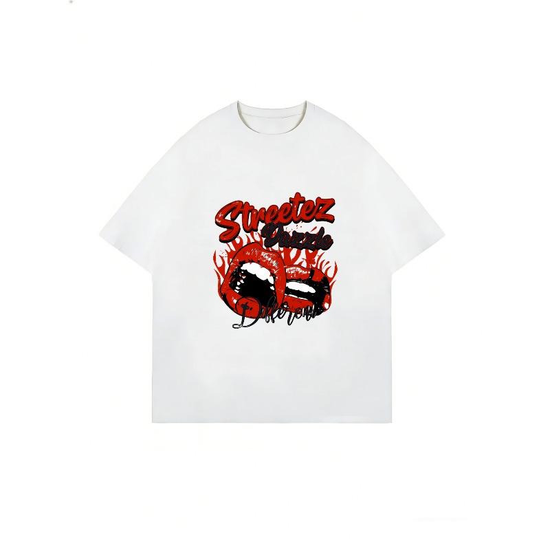Oversized T Shirt Black Streetz Graphic Print With Red Lips And Text Design For Casual Wear
