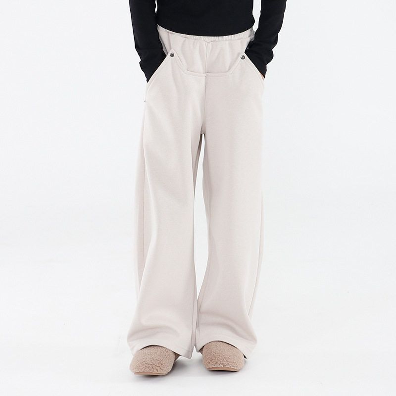 Girls' Sports Pants, Spring and Autumn Children's Clothing, Loose Wide-Leg Pants for Kids, Casual Solid Color Mid-Waist Pants for Older Children