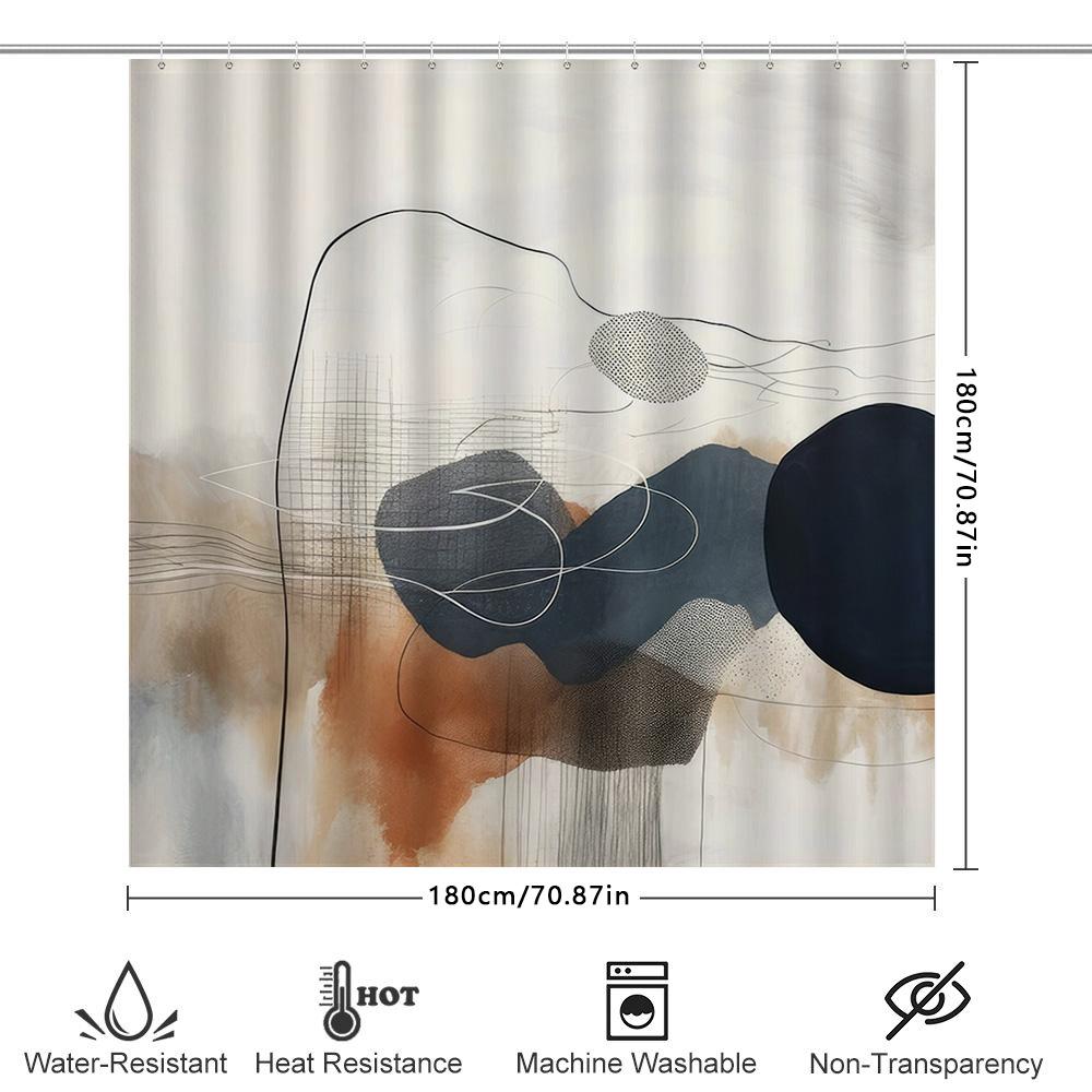 Artistic Black White Shower Curtain for Bathroom Decor Geometric Design in Beige, Brown, Grey Navy Blue Colors (180 x 240 cm)