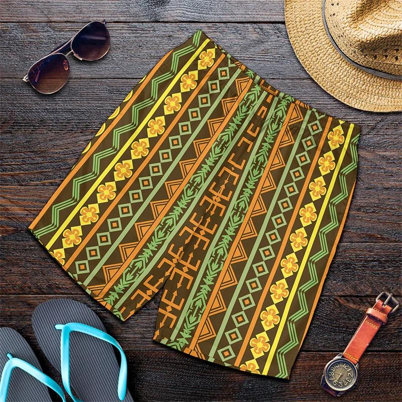 Impressão 3D Listra Étnica Africana Calções Curtos Masculino Feminino Padrão Exquisito Calções de Banho Verão Havaiano Oversized Shorts de Praia